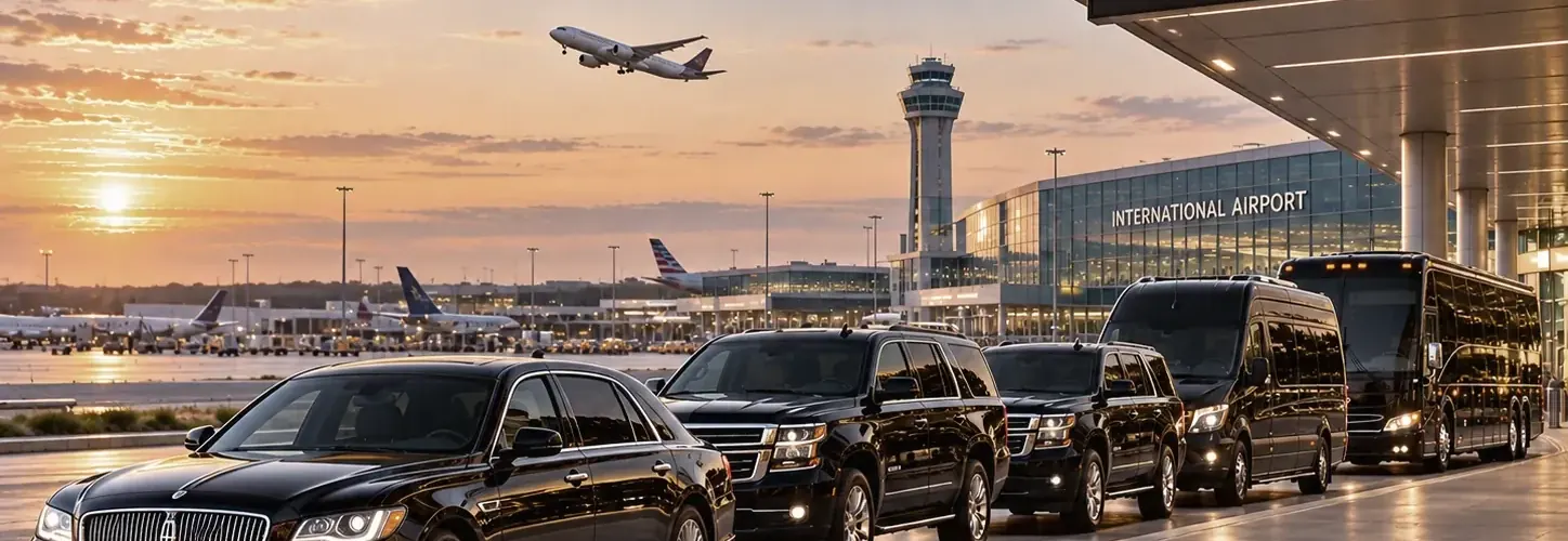 Charter bus providing group transportation at an airport