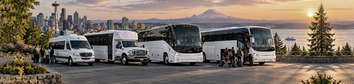 Mini coach and full-size motorcoach for group transportation
