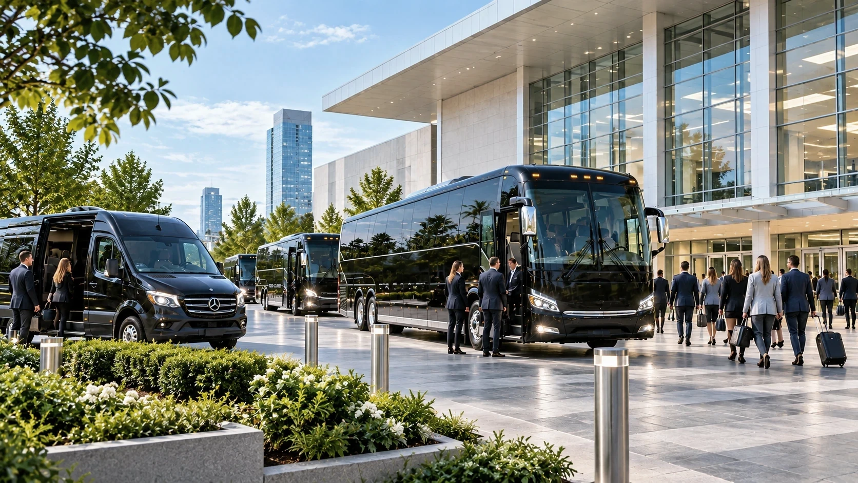Convention transportation with charter coaches and event attendees